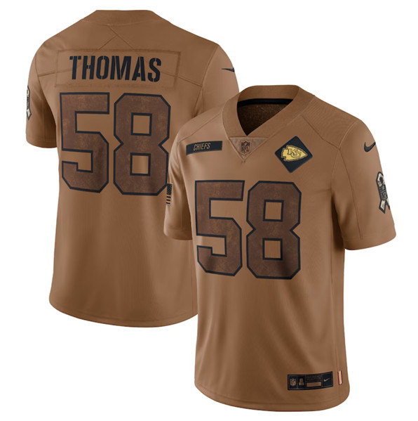 Men's Kansas City Chiefs #58 Derrick Thomas 2023 Brown Salute To Service Limited Football Stitched Jersey