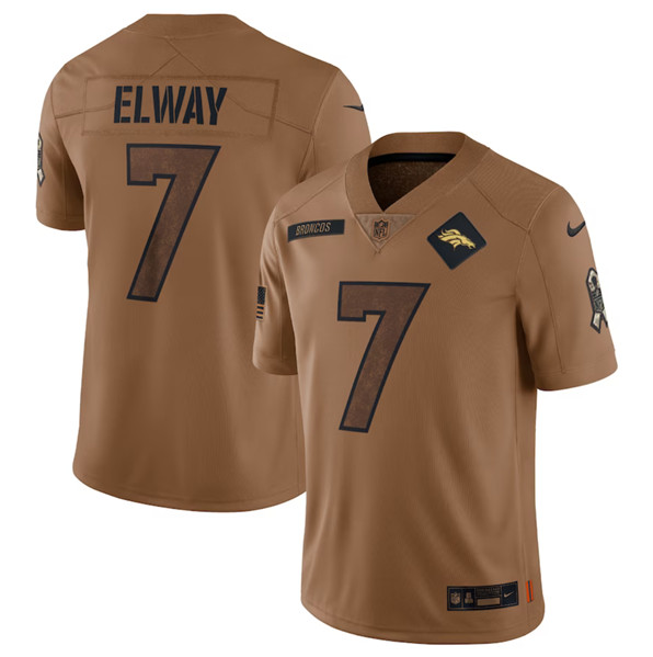 Men's Denver Broncos #7 John Elway 2023 Brown Salute To Service Limited Football Stitched Jersey