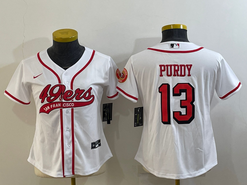 Women's San Francisco 49ers #13 Brock Purdy White Color Rush With Patch Cool Base Stitched Baseball Jersey