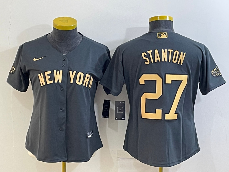 Women's New York Yankees #27 Giancarlo Stanton Grey 2022 All Star Stitched Cool Base Nike Jersey