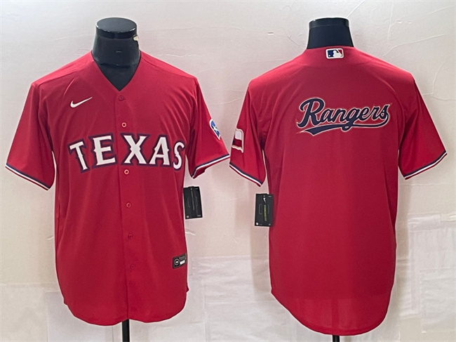 Men's Texas Rangers Red Team Big Logo With Patch Cool Base Stitched Baseball Jersey