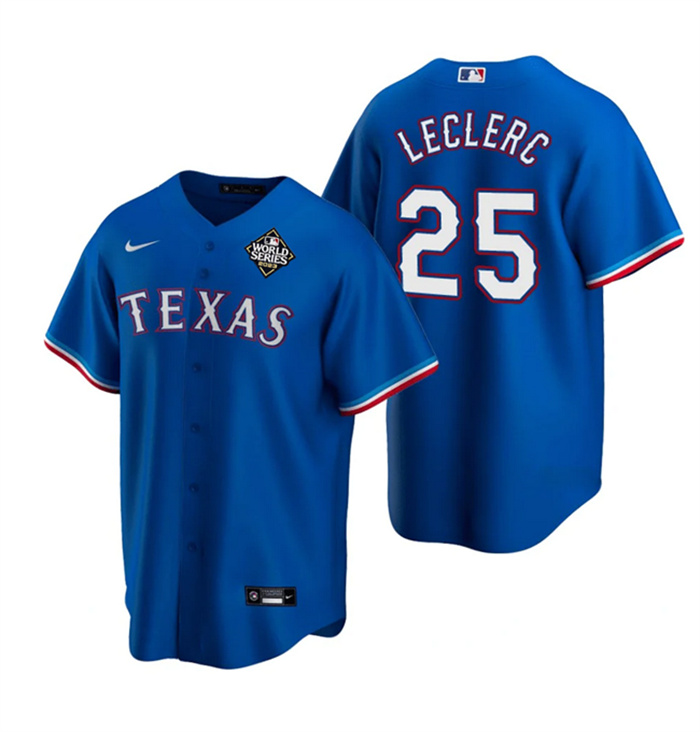 Men's Texas Rangers #25 José Leclerc Royal 2023 World Series Stitched Baseball Jersey