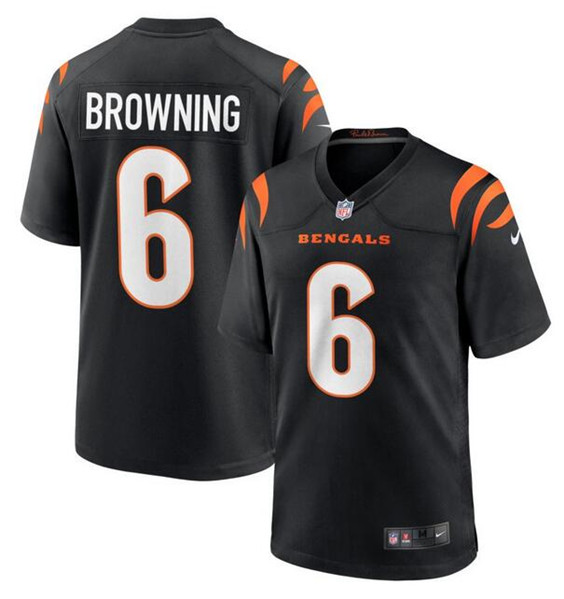 Men's Cincinnati Bengals #6 Jake Browning Black Stitched Game Jersey