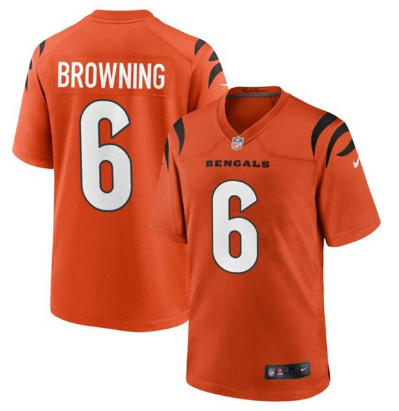 Men's Cincinnati Bengals #6 Jake Browning Orange Stitched Game Jersey