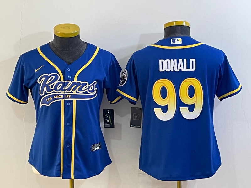 Women's Los Angeles Rams #99 Aaron Donald Royal With Patch Cool Base Stitched Baseball Jersey