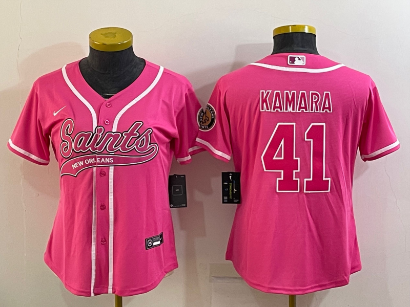 Women's New Orleans Saints #41 Alvin Kamara Pink With Patch Cool Base Stitched Baseball Jersey