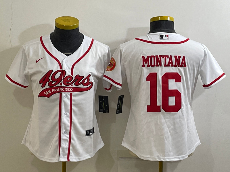 Women's San Francisco 49ers #16 Joe Montana White With Patch Cool Base Stitched Baseball Jersey