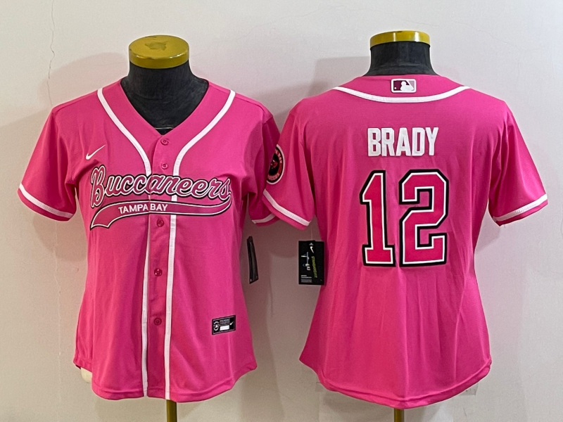 Women's Tampa Bay Buccaneers #12 Tom Brady Pink With Patch Cool Base Stitched Baseball Jersey