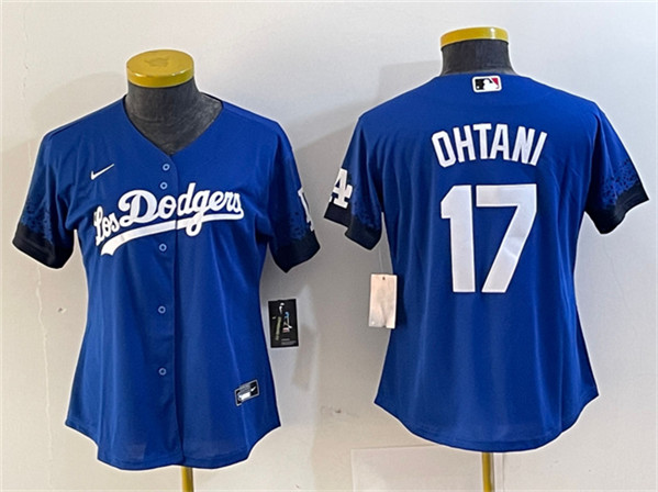 Women's Los Angeles Dodgers #17 Shohei Ohtani Blue City Connect Stitched Jersey(Run Small)