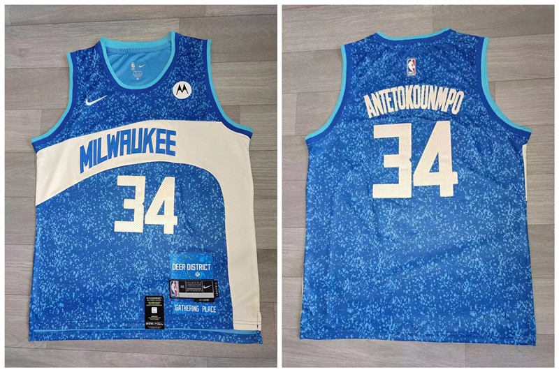 Men's Bucks #34 Giannis Antetokounmpo Blue Nike 2023-24 City Edition Swingman Jersey