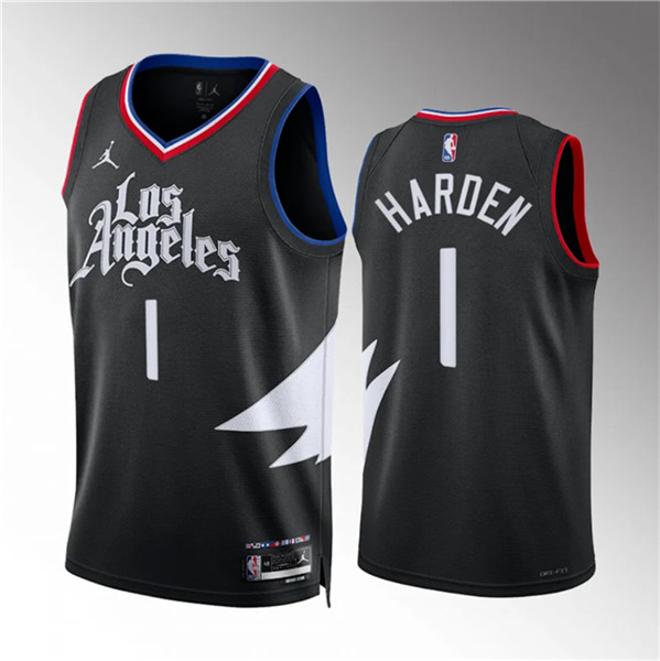 Men's Los Angeles Clippers #1 James Harden Black Statement Edition Stitched Jersey