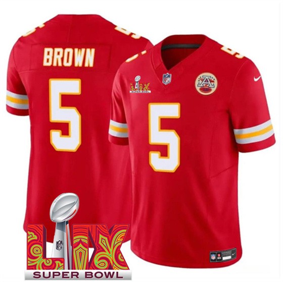 Men’s Kansas City Chiefs #5 Hollywood Brown Red 2025 F.U.S.E. Super Bowl LIX Patch Vapor Untouchable Limited Football Stitched Jersey Men’s Kansas City Chiefs #5 Hollywood Brown Red 2025 F.U.S.E. Super Bowl LIX Patch Vapor Untouchable Limited Football Stitched Jersey