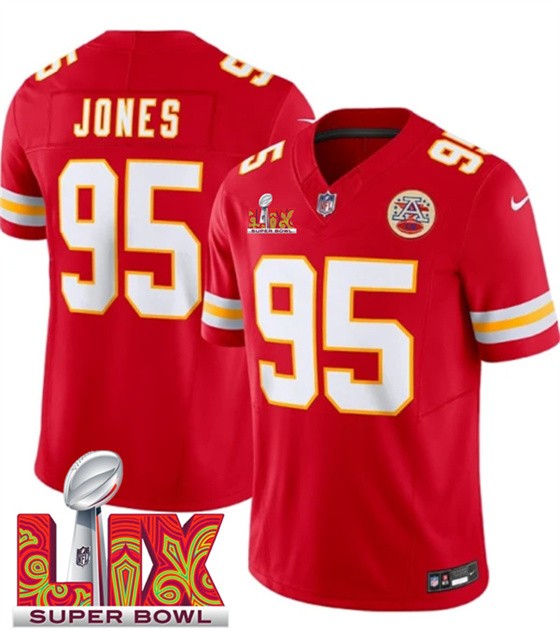 Men's Kansas City Chiefs #95 Chris Jones Red 2025 F.U.S.E. Super Bowl LIX Patch Vapor Untouchable Limited Football Stitched Jersey Men's Kansas City Chiefs #95 Chris Jones Red 2025 F.U.S.E. Super Bowl LIX Patch Vapor Untouchable Limited Football Stitched Jersey