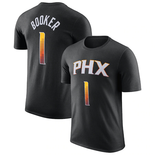 Men's Phoenix Suns #1 Devin Booker Black 2022-23 Statement Edition Name & Number T-Shirt