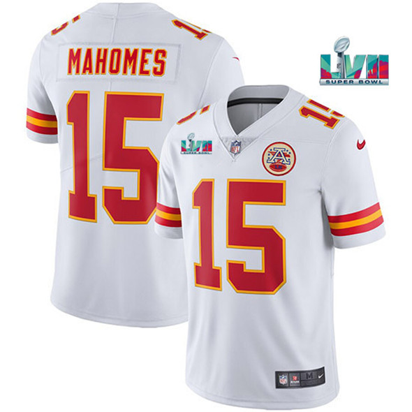 Men's Kansas City Chiefs #15 Patrick Mahomes White Super Bowl LVII Patch Vapor Untouchable Limited Stitched Jersey