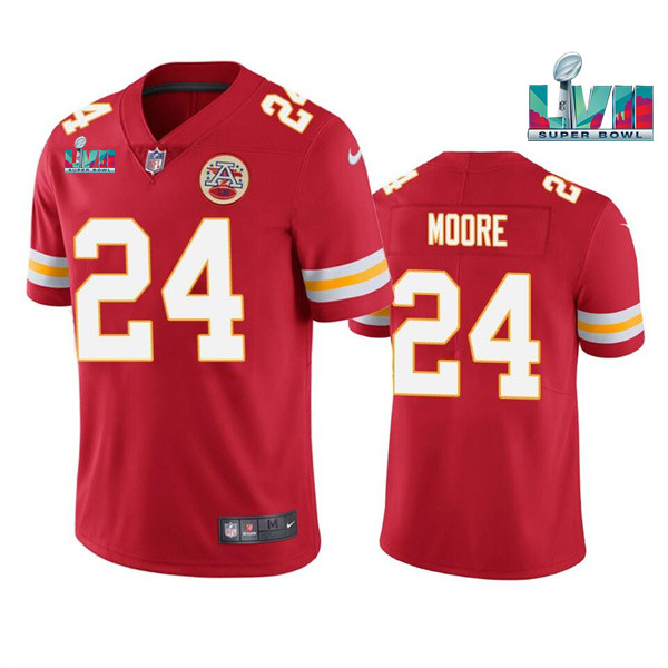 Men's Kansas City Chiefs #24 Skyy Moore Red Super Bowl LVII Patch Vapor Untouchable Limited Stitched Jersey