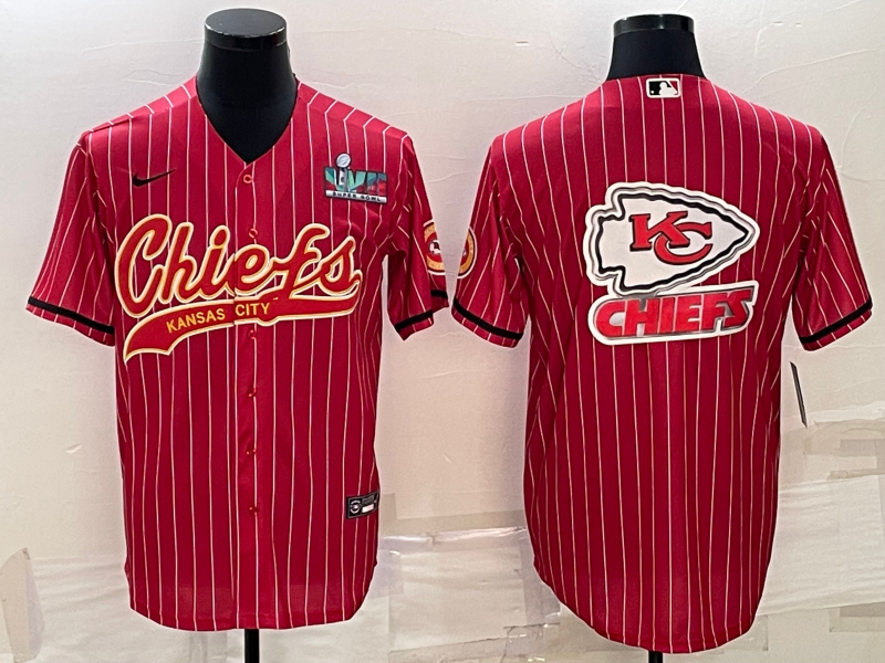 Men's Kansas City Chiefs Red Team Big Logo With Super Bowl LVII Patch Cool Base Stitched Baseball Jersey