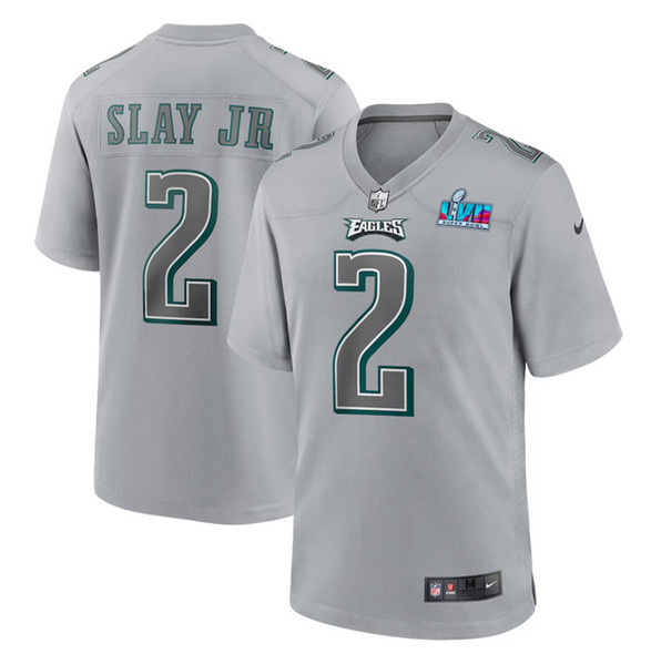 Men's Philadelphia Eagles #2 Darius Slay Jr. Gray Super Bowl LVII Patch Atmosphere Fashion Stitched Game Jersey