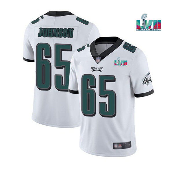 Men's Philadelphia Eagles #65 Lane Johnson White Super Bowl LVII Patch Vapor Untouchable Limited Stitched Jersey