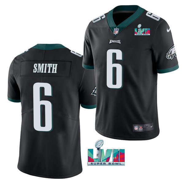 Men's Philadelphia Eagles #6 DeVonta Smith Black Super Bowl LVII Patch Vapor Untouchable Limited Stitched Jersey