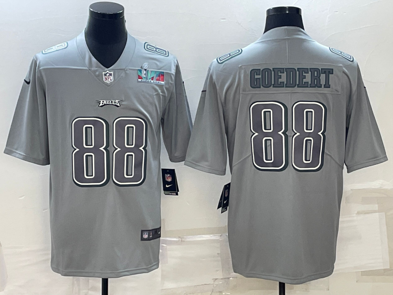 Men's Philadelphia Eagles #88 Dallas Goedert Gray Super Bowl LVII Patch Atmosphere Fashion Stitched Jersey