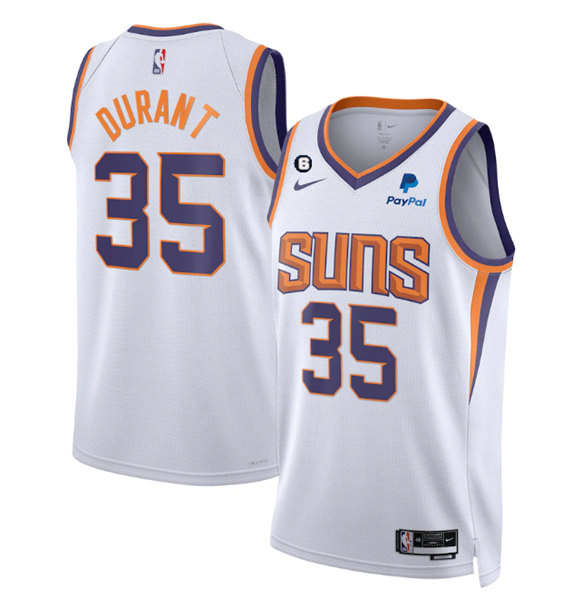 Men's Phoenix Suns #35 Kevin Durant White Association Edition With No.6 Patch Stitched Basketball Jersey