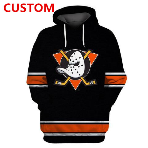 Men's Anaheim Ducks Black Custom All Stitched Hooded Sweatshirt