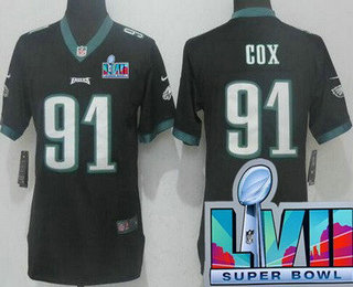 Women's Philadelphia Eagles #91 Fletcher Cox Limited Black Super Bowl LVII Vapor Jersey