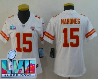 Women's Kansas City Chiefs #15 Patrick Mahomes Limited White Super Bowl LVII Vapor Jersey