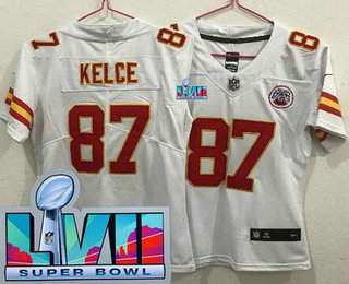 Women's Kansas City Chiefs #87 Travis Kelce Limited White Super Bowl LVII Vapor Jersey