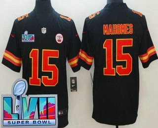 Men's Kansas City Chiefs #15 Patrick Mahomes Limited Black Super Bowl LVII Vapor Jersey