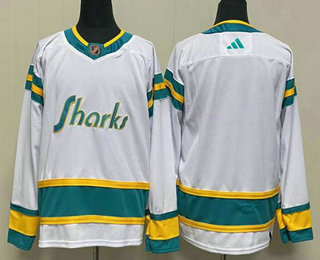 Men's San Jose Sharks Blank White 2022 Reverse Retro Stitched Jersey