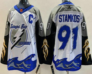 Men's Tampa Bay Lightning #91 Steven Stamkos White 2022 Reverse Retro Authentic Jersey