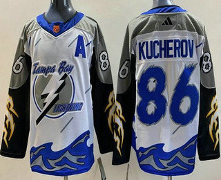 Men's Tampa Bay Lightning #86 Nikita Kucherov White 2022 Reverse Retro Authentic Jersey