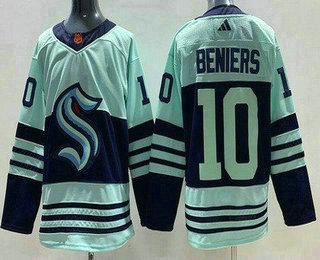 Men's Seattle Kraken #10 Matthew Beniers Light Green 2022 Reverse Retro Authentic Jersey