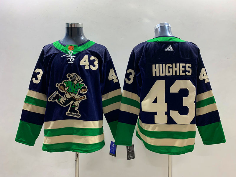 Men's Vancouver Canucks #43 Quinn Hughes Navy 2022 Reverse Retro Stitched Jersey