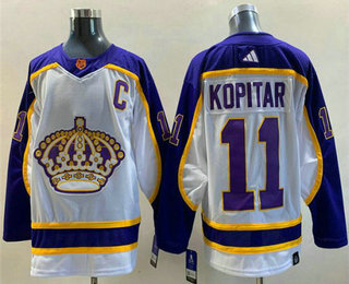 Men's Los Angeles Kings #11 Anze Kopitar White 2022 Reverse Retro Stitched Jersey