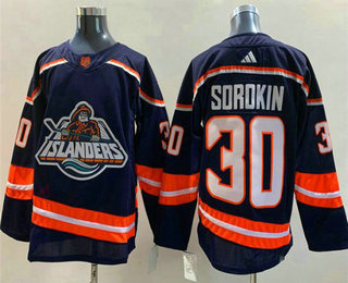 Men's New York Islanders #30 Ilya Sorokin Navy 2022 Reverse Retro Stitched Jersey