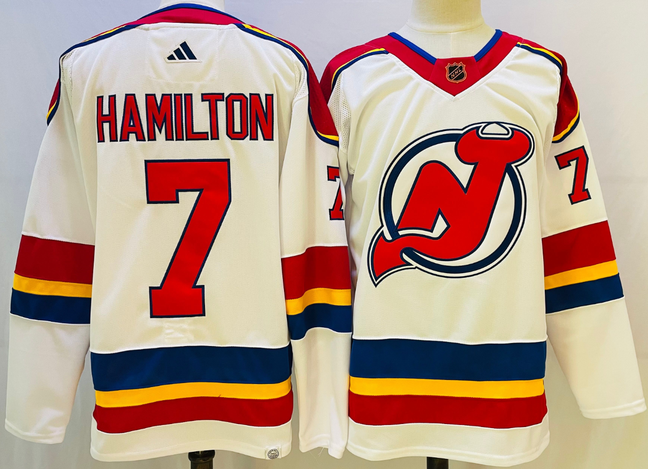 Men's New Jersey Devils #7 Dougie Hamilton White 2022 Reverse Retro Authentic Jersey