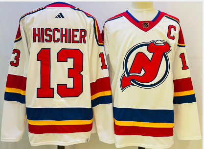 Men's New Jersey Devils #13 Nico Hischier White 2022 Reverse Retro Authentic Jersey