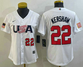 Women's USA Baseball #22 Clayton Kershaw Number 2023 White World Classic Stitched Jerseys