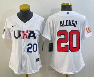 Women's USA Baseball #20 Pete Alonso Number 2023 White World Classic Stitched Jersey