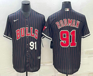 Men's Chicago Bulls #91 Dennis Rodman Number Black With Patch Cool Base Stitched Baseball Jerseys