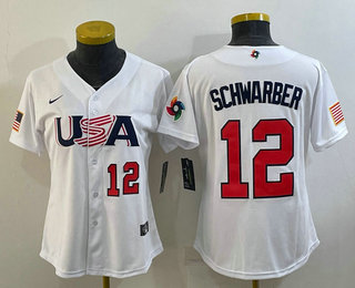 Women's USA Baseball #12 Kyle Schwarber Number 2023 White World Classic Stitched Jersey