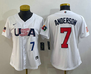 Women's USA Baseball #7 Tim Anderson Number 2023 White World Classic Stitched Jerseys