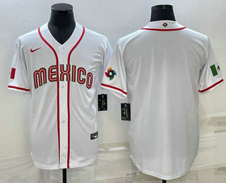 Men's Mexico Baseball Blank 2023 White World Classic Stitched Jerseys