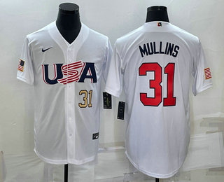 Mens USA Baseball #31 Cedric Mullins Number 2023 White World Classic Stitched Jersey