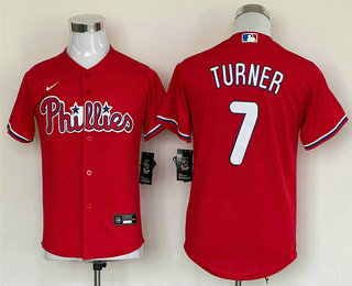 Youth Philadelphia Phillies #7 Trea Turner Red Cool Base Stitched Baseball Jersey