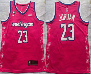 Men's Washington Wizards #23 Michael Jordan 2022 Pink City Edition With 6 Patch Stitched Jersey With Sponsor