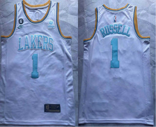 Men's Los Angeles Lakers #1 DAngelo Russell 2023 White Classic Edition With 6 Patch Stitched Basketball Jersey